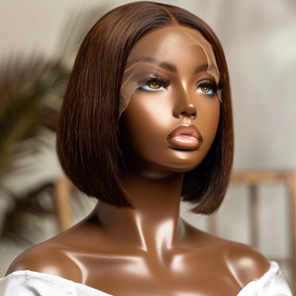 Finesse Luxury Hair - Glueless Dark Brown Straight Bob Wig 5x5 French front Lace