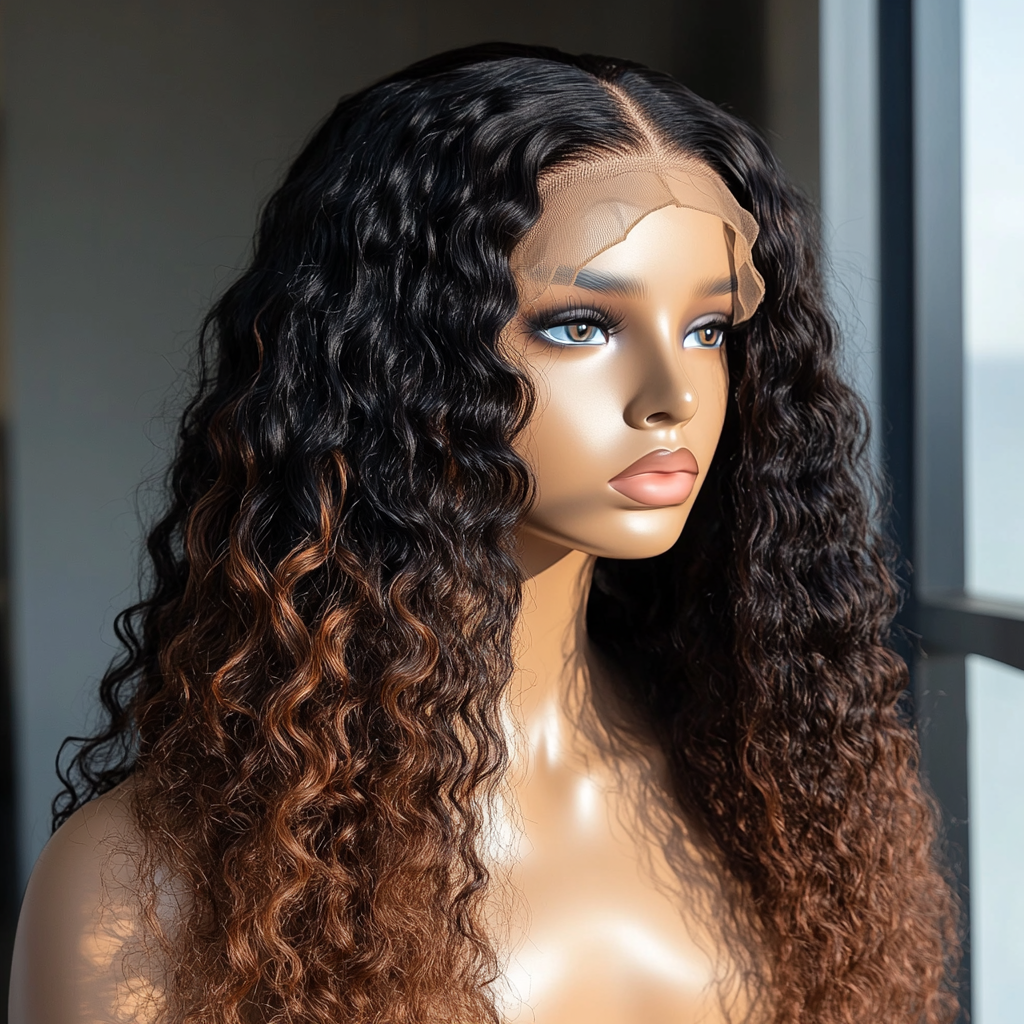 Finesse Luxury Wig - Black Ombre Deepwave Glueless Thin Lace Front Wig Unit