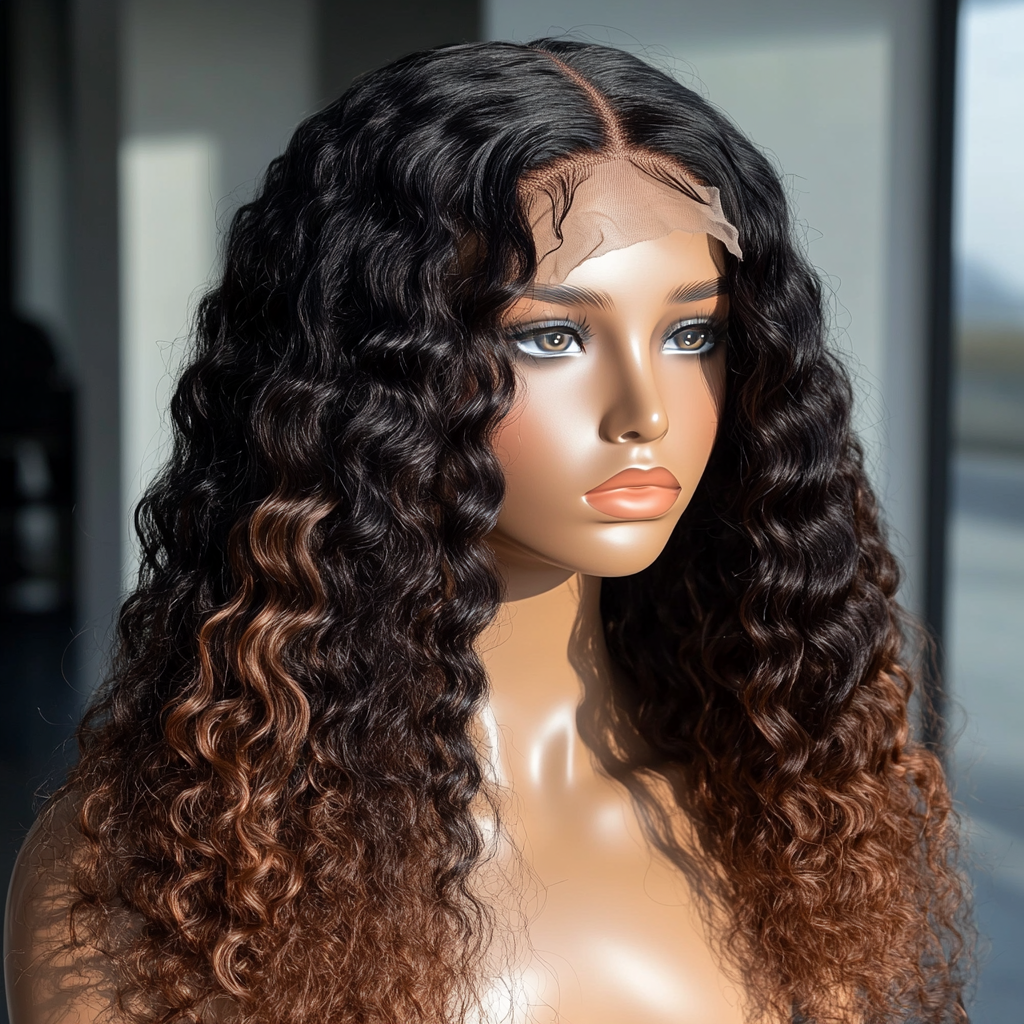Finesse Luxury Wig - Black Ombre Deepwave Glueless Thin Lace Front Wig Unit