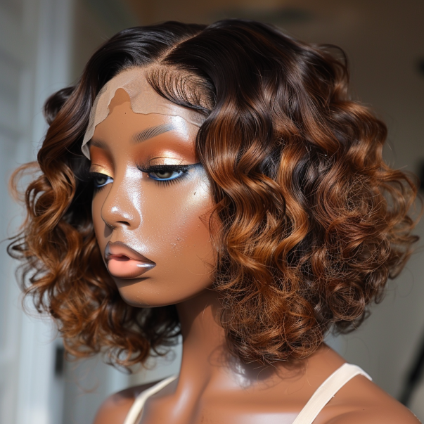 Finesse Luxury Hair - Ombre Copper Brown Glow Curl HD Lace Bob Wig Unit
