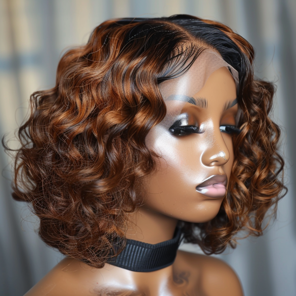Finesse Luxury Hair - Ombre Copper Brown Glow Curl HD Lace Bob Wig Unit