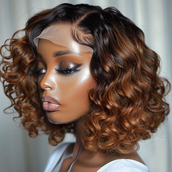 Finesse Luxury Hair - Ombre Copper Brown Glow Curl HD Lace Bob Wig Unit