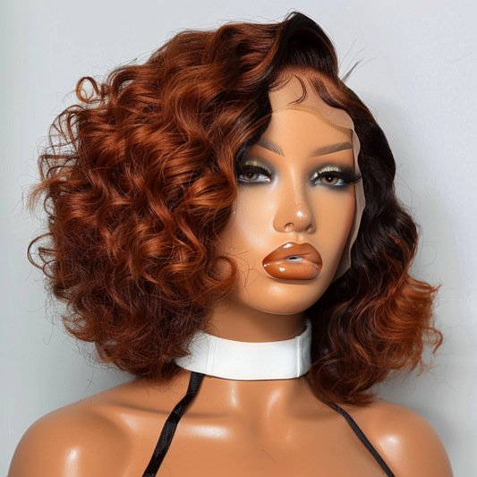 Finesse Luxury Hair - Ombre Auburn Curl Bob HD Lace Wig Unit