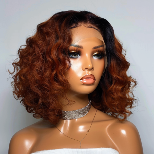 Finesse Luxury Hair - Ombre Auburn Curl Bob HD Lace Wig Unit