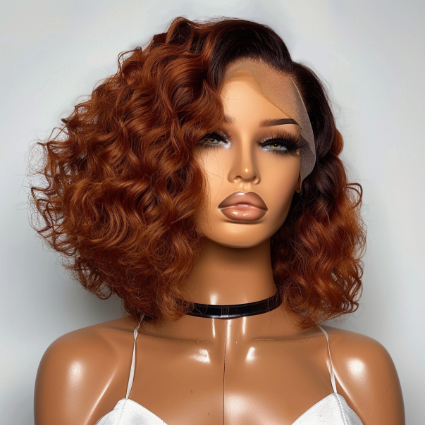 Finesse Luxury Hair - Ombre Auburn Curl Bob HD Lace Wig Unit
