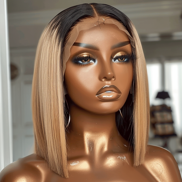 Finesse Luxury Hair - Glueless Ombre Honey Blonde Straight Bob Wig
