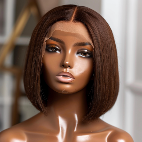 Finesse Luxury Hair - Glueless Dark Brown Straight Bob Wig 5x5 French front Lace