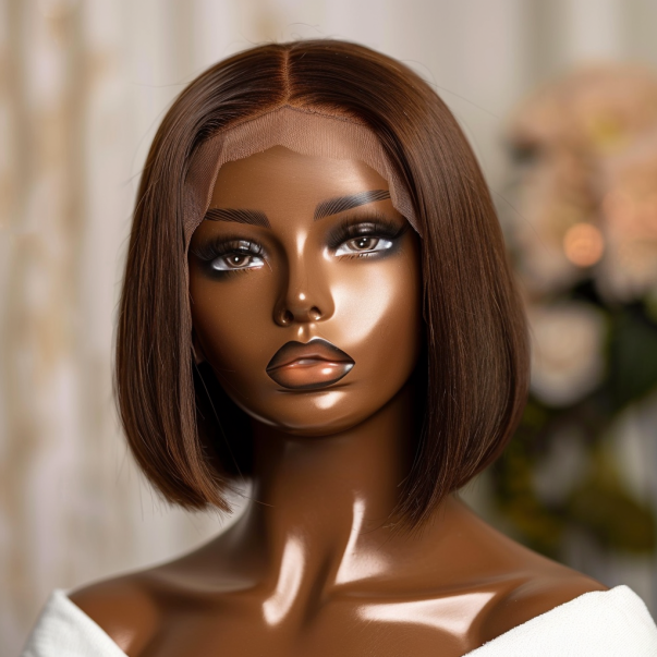 Finesse Luxury Hair - Glueless Dark Brown Straight Bob Wig 5x5 French front Lace