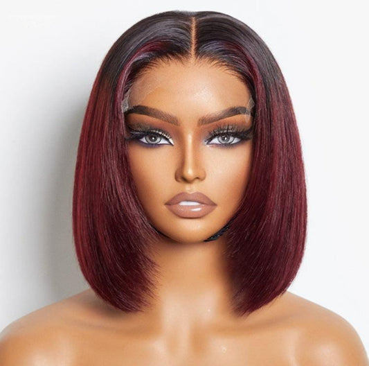 Finesse Luxury Hair -Premium Silky Ombré Burgundy Bone Straight Human Hair Unit