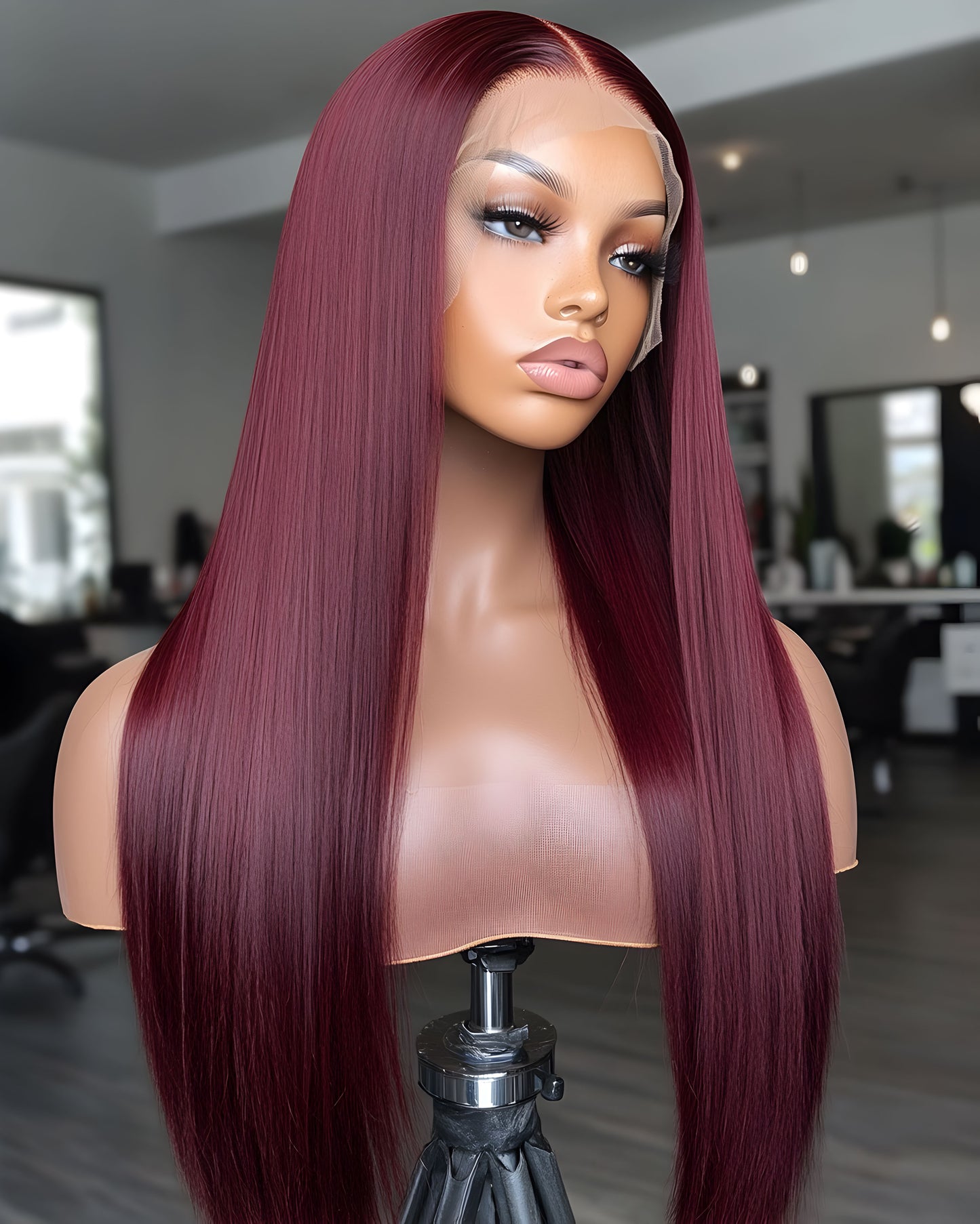 Finesse Luxury Hair - Burgundy Premium Straight Glueless Thin Front Lace Unit