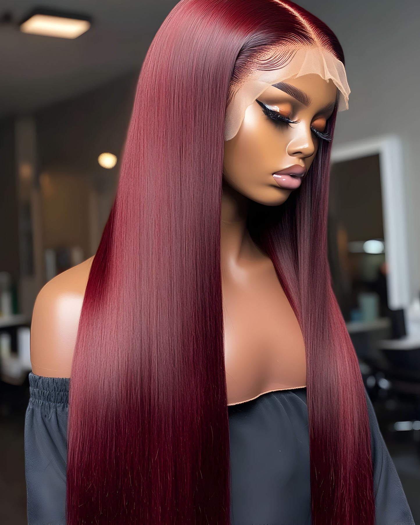 Finesse Luxury Hair - Burgundy Premium Straight Glueless Thin Front Lace Unit