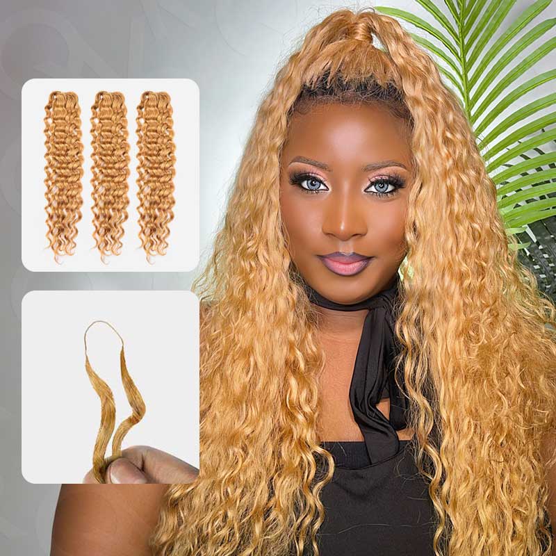 Crochet Blonde Deep-Wave Human Hair, High Quality Pre-Stretched, Tangle Free & Long Lasting. Easy DIY Install- Natural Texture & Soft Bouncy Feel