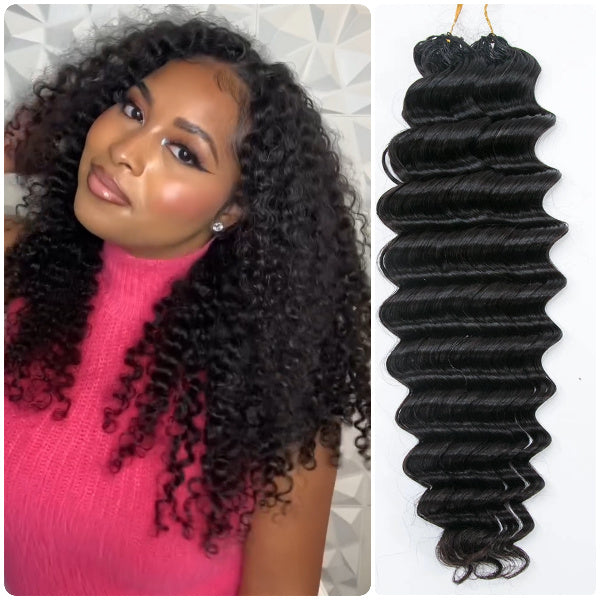 Crochet Deep-Wave Human Hair, High Quality Pre-Streched, Tangle Free & Long Lasting. Easy DIY Install- Natural Texture & Soft Bouncy Feel